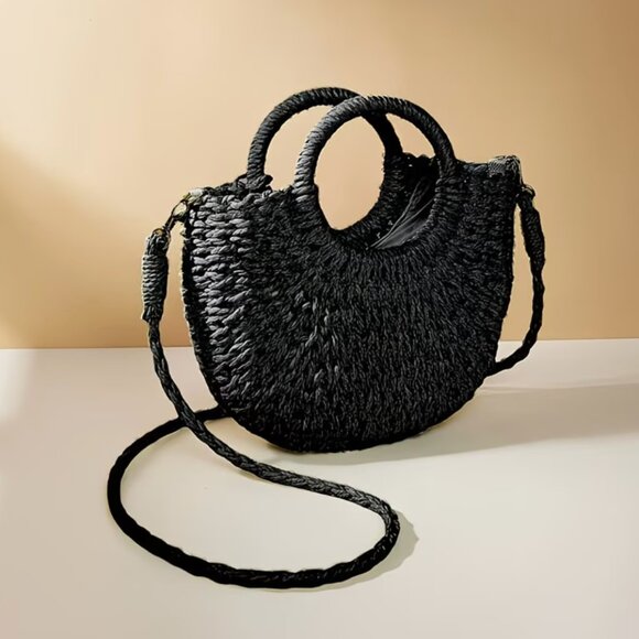 Handbags - Half-Moon Shaped Woven Handbag, Crossbody Small Bag, Beach Bag, Shoulder Bag NEW